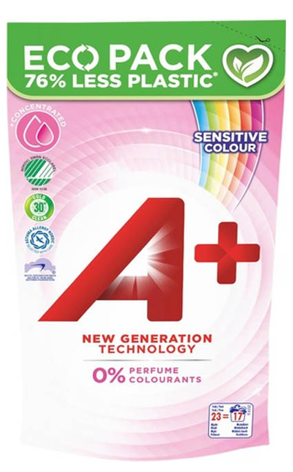 A+ Sensitive Color pyykinpesuneste täyttöpakkaus 920ml